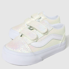 Vans Old Skool Glitter Velcro Kids Shoes / Pink-True white  EU 18.5
